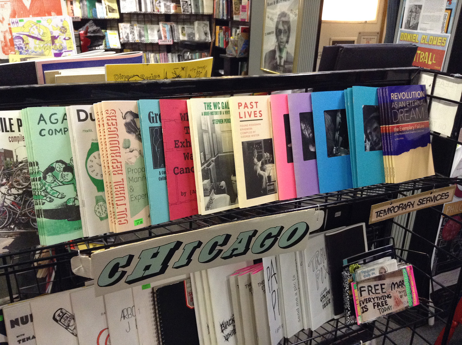 Temporary Services shelf at Quimby's, Chicago, 2015