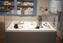 Vitrine with items inspired by the library